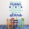 Classroom Vinyl Wall Decal Decorations - Shoot for the Moon, Inspirational Quote for Children with Stars