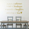 Dining Room Wall Decal - A Pinch Of Patience A Dash Of Kindness - Farmhouse Vinyl Sticker Decoration for Home or Kitchen Decor