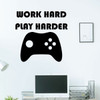 Gamer Wall Decal - Work Hard Play Harder - GAME Controller Sticker - Vinyl Decoration for Boy's Bedroom, Playroom or Game Room