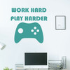 Gamer Wall Decal - Work Hard Play Harder - GAME Controller Sticker - Vinyl Decoration for Boy's Bedroom, Playroom or Game Room