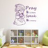Christian Wall Decals - Little Girl Praying, Pray He is there Speak He is listening - Religious Wall Decals For the Childrens Room or Playroom, Girls Room Decor, Little Girls Room
