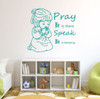 Christian Wall Decals - Little Girl Praying, Pray He is there Speak He is listening - Religious Wall Decals For the Childrens Room or Playroom, Girls Room Decor, Little Girls Room