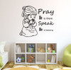 Christian Wall Decals - Little Girl Praying, Pray He is there Speak He is listening - Religious Wall Decals For the Childrens Room or Playroom, Girls Room Decor, Little Girls Room