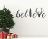 Christmas Wall Decal Decor - Believe with Reindeer and Tree Silhouette - Holiday Vinyl Stickers for Living Room or Home Decoration