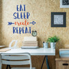 Crafty Gift - Eat Sleep Create Repeat - Wall Vinyl Decals for Home Decor, Bedroom, Playroom, Study Area or Craftroom