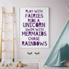 Fairies Unicorn Mermaids Rainbow Quote Wall Decor