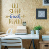 Funny Wall Art - Eat Sleep Beach Repeat - Wall Decals for Home Decor, Bedroom, Playroom, Study Area. Beach House Decor.