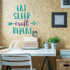 Funny Wall Art - Eat Sleep Craft Repeat - Crafter Gift - Wall Decals for Home Decor, Bedroom, Playroom, Study Area Or Craftroom