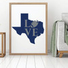 Love Texas Football Vinyl Wall Decal - Athlete or Fan Gift for Bedroom, Living Room, Office, Playroom or Man Cave