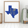 Love Texas Football Vinyl Wall Decal - Athlete or Fan Gift for Bedroom, Living Room, Office, Playroom or Man Cave