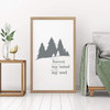 Outdoors Vinyl Wall Decal - John Muir Nature Quote Lettering Sticker - "Into The Forest I Go" with Pine Tree Silhouettes