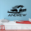 Personalized Sports Car Silhouette Vinyl Wall Decal - Bedroom, Boys Room, Playroom, Girls Room ' Pick Your Color, Name and Size