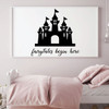 Wall Decal for Girl's Room - Fairytales Begin Here Princess Castle - Children Decoration for Bedroom or Playroom