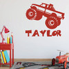 Monster Truck with Customized Name Vinyl Decal Stickers - Red