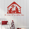 Nativity Christmas Decoration | Manger Scene with Oh Come Let Us Adore Him Quote - Red