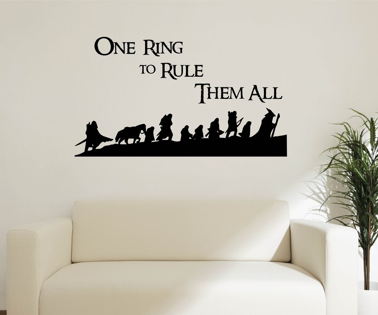 Vinyl Home Wall Decor LOTR wall art decal Decal One Ring to Rule Them All with character silhouettes| Removable Sticker for Bedroom, Office, or