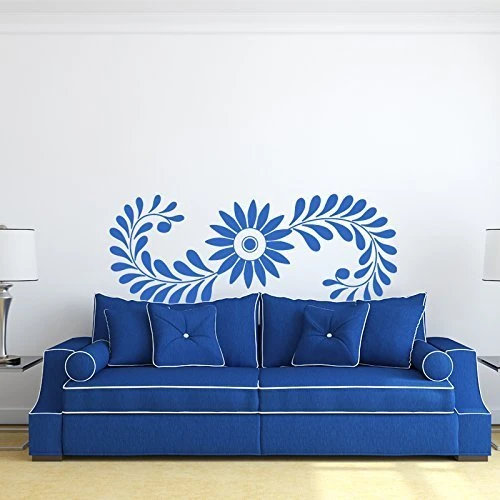 Decorative floral design vinyl wall decal with flowing flower silhouette