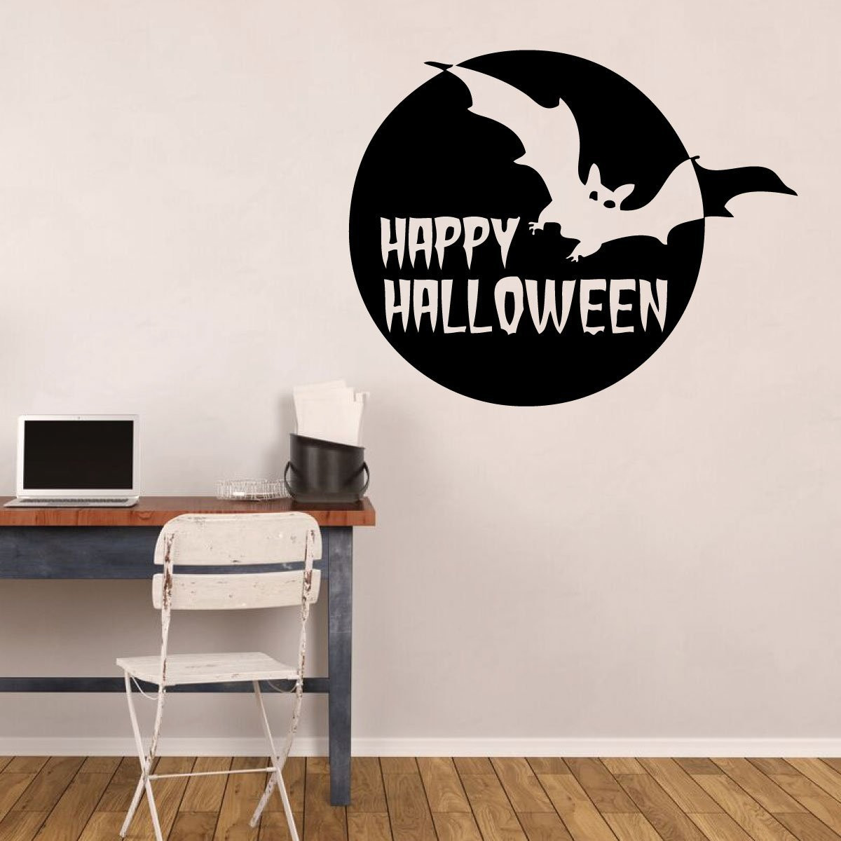 Halloween bats flying past a full moon vinyl wall decal