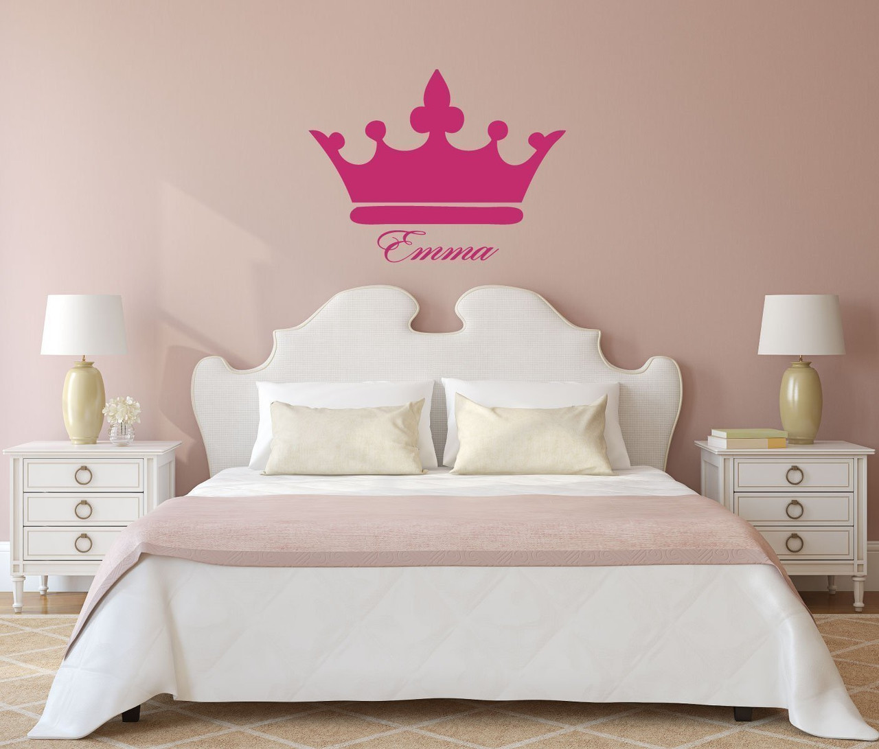 Princess or Queen crown name wall decal for a girls bedroom