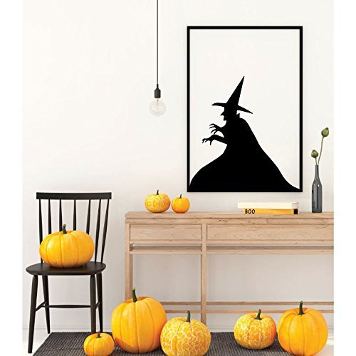 Witch silhouette flying on a broom Halloween vinyl wall decal