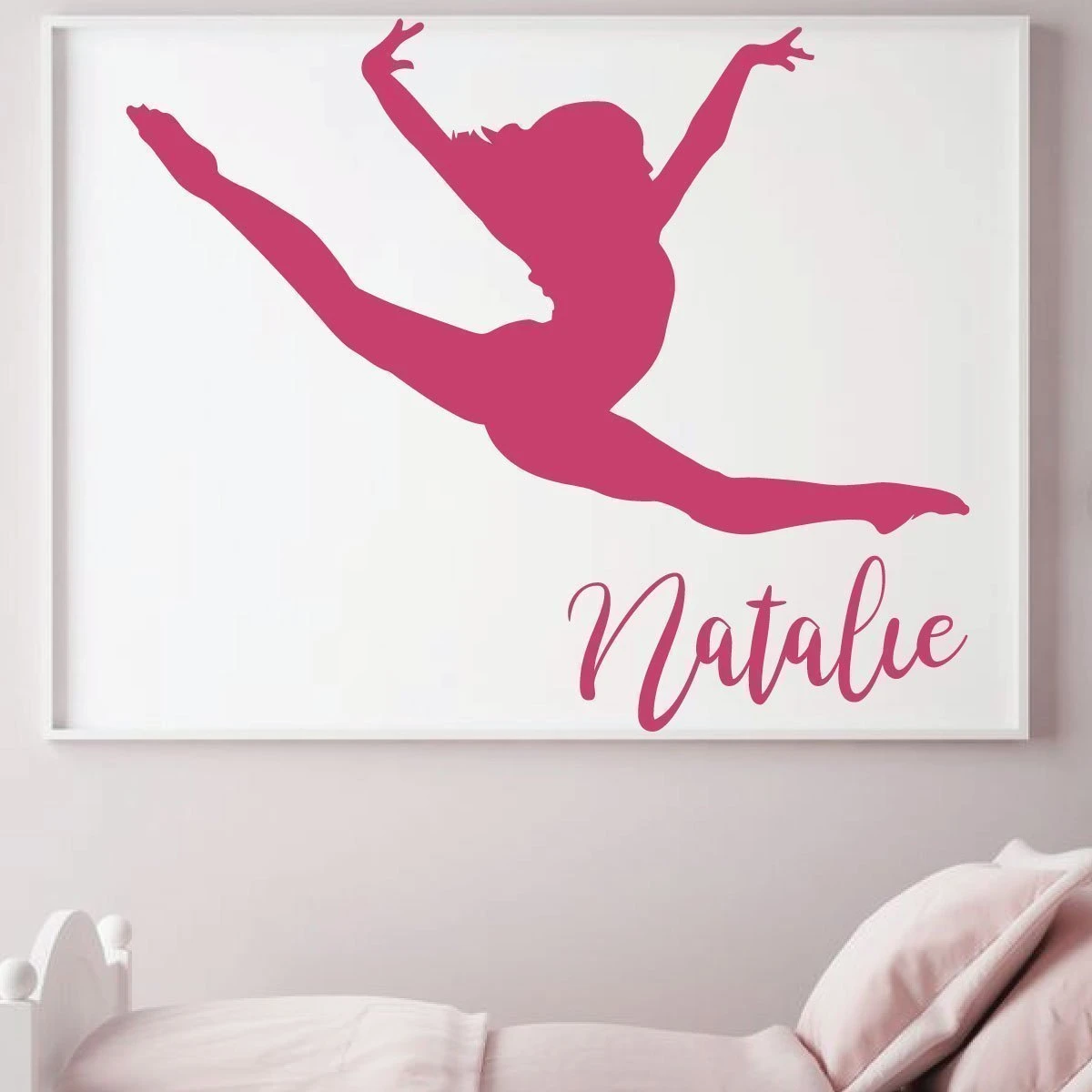 Personalized gymnastics wall decal with custom name and gymnast silhouette