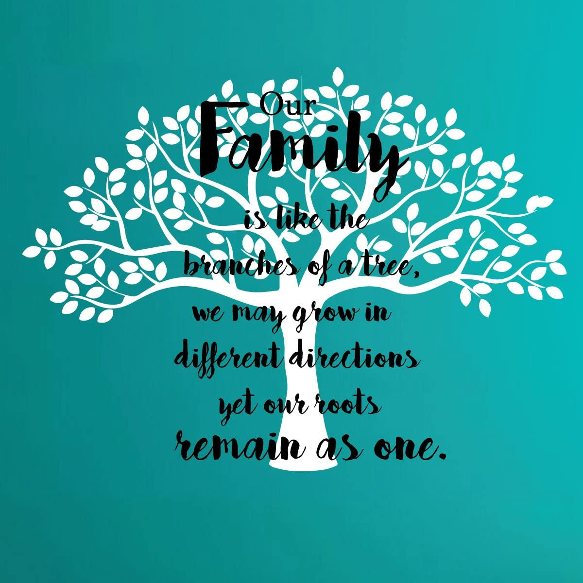 Family tree vinyl wall decal with photo frames in a living room