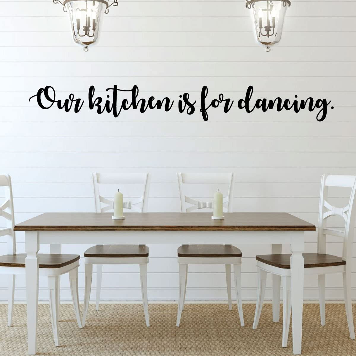 This Kitchen Is For Dancing vinyl lettering wall decal in a kitchen