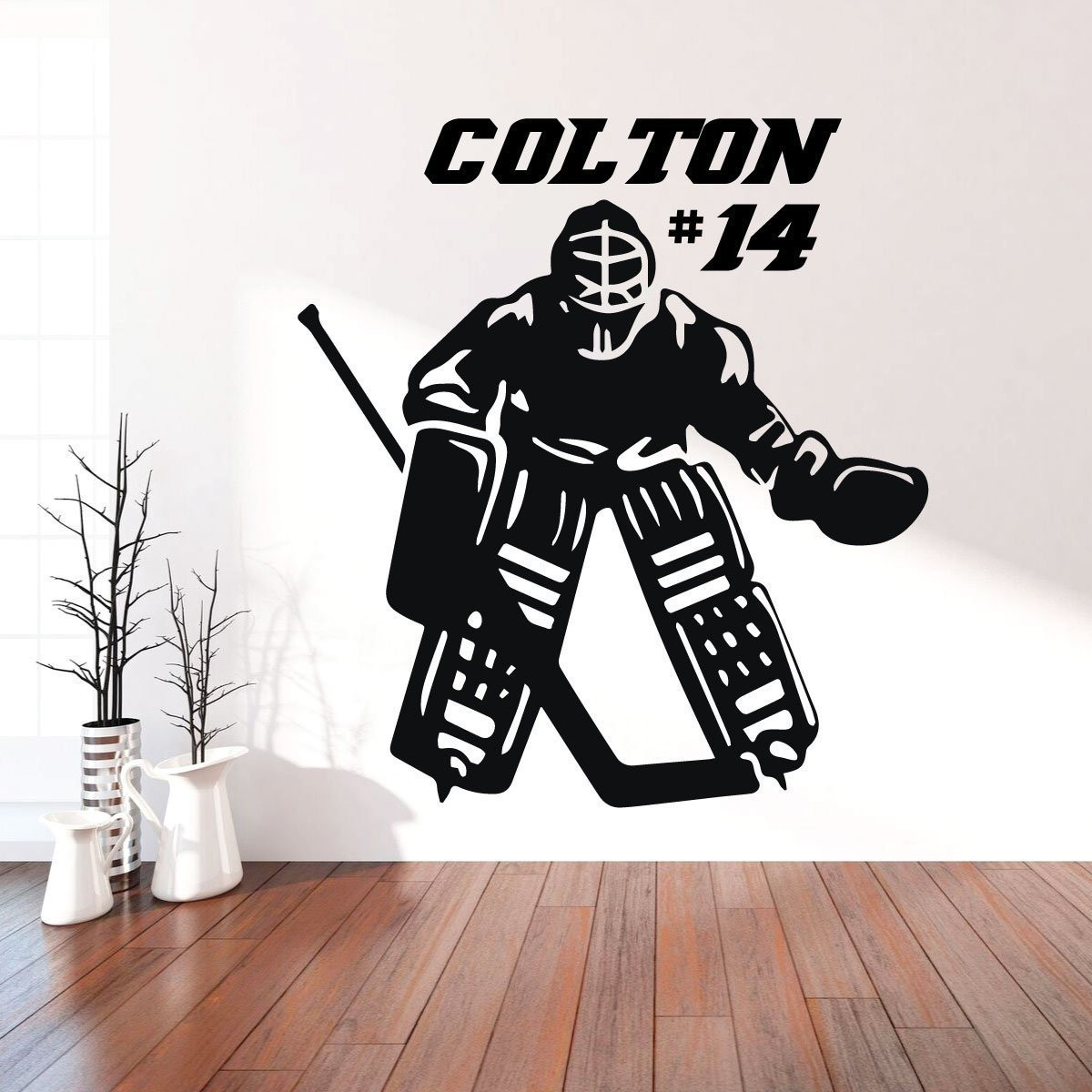 Hockey Goalie Wall Decal Personalized Name and Number