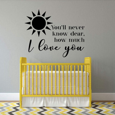 I Love You wall decal with sun design - You Are My Sunshine lyrics in black