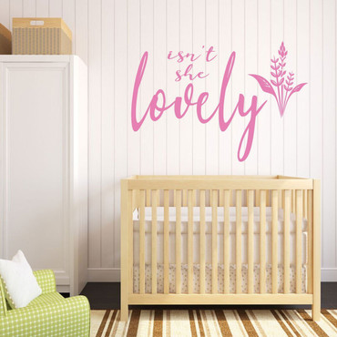 Baby Girl Nursery Decor - Vinyl Wall Decal "Isn't She Lovely" Lettering and Flower Silhouette - Available in Pink, Purple, Gold, Turquoise, Other Colors