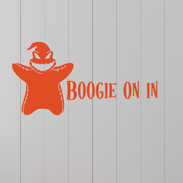Boogie On In Vinyl Decal ' Spooky Boogeyman ' Cute Halloween Door Decal