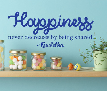 Buddha Quote Wall Decal - "Happiness Never Decreases By Being Shared" Famous Inspirational Saying Vinyl Decor for Home, Office, Classroom