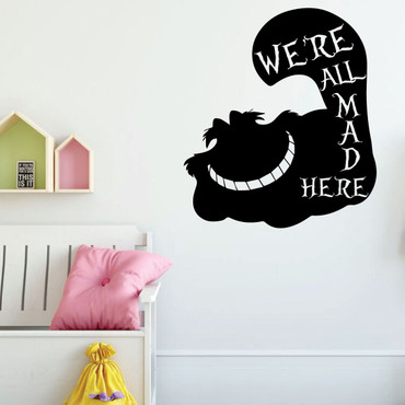 Cheshire Cat Wall Decal Art - We're All Mad Here - Vinyl Decor for Girls, Boys, Teen's Bedroom Decoration