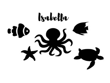Children's Room Wall Decal - Sea Creatures Fish, Octopus, Turtle - Vinyl Decoration for Playroom, Bedroom, Home Or Nursery Decor