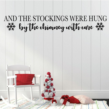 Christmas Wall Decal - And The Stockings Were Hung - Snow Flakes - Holiday Vinyl Decor for Living Room or Home Decoration