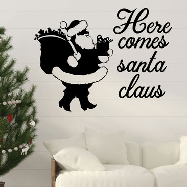 Christmas Wall Decal - Here Comes Santa Claus - Holiday Vinyl Decor for Living Room or Home Decoration