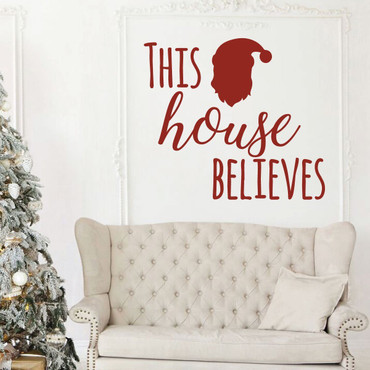 Christmas Wall Decal - This House Believes - Holiday Vinyl Stickers for Living Room or Home Decoration