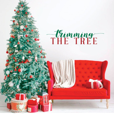 Christmas Wall Decal - Trimming The Tree - Holiday Vinyl Stickers for Living Room, Family Room Decor or Home Decoration