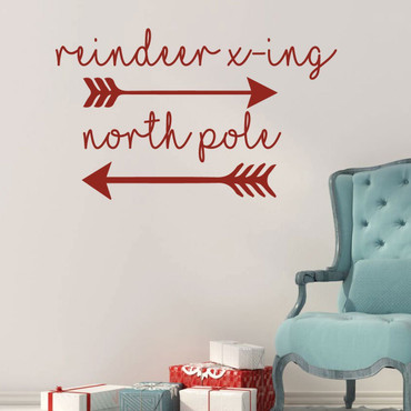 Christmas Wall Decal Decor - Reindeer X-ing North Pole - Holiday Vinyl Stickers for Living Room or Home Decoration