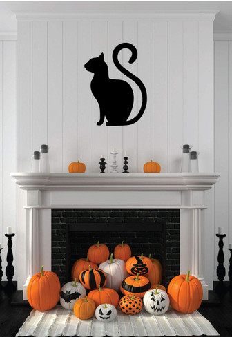 Halloween Decal - Vinyl Wall Art Black Cat Silhouette for Halloween Party, Haunted House Decorations - Black Cat Ornament, Holiday Decor - Spooky Theme Vinyl Stickers - Haunted House, Halloween, Fall Season Decor - Use Indoor or on Outdoor Windows