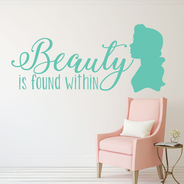 Vinyl Wall Decal - Beauty and the Beast Decoration -"Beauty is Found Within" Quote from Belle - Children and Teen Home Decor For Bedroom, Girl's Room, Nursery, Bathroom, or Playroom - Removable Sticker