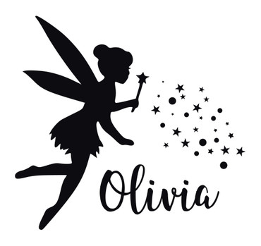 Cute Room Wall Decor - Fairy with Pixie Dust and Personalized Name Vinyl Decal Sticker for Girls or Boys Bedroom, Playroom or Nursery - Custom Sizes and Colors Match The Theme of Any Living Space