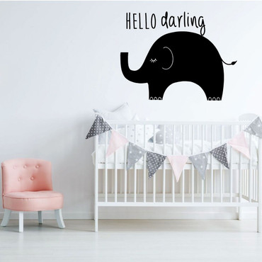 Elephant Wall Decal - Hello Darling - Vinyl Sticker Decoration for Children's Bedroom, Playroom or Nursery Decor