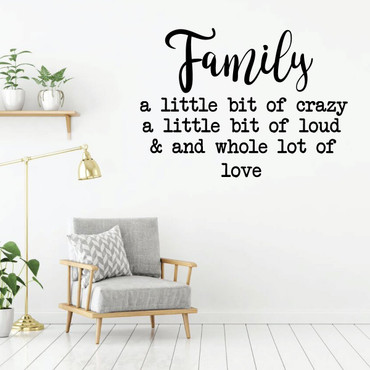 Family Saying Wall Decor - A Little Bit Of Crazy - Vinyl Art Lettering Decals for Living Room, Kitchen, Bedroom or Office