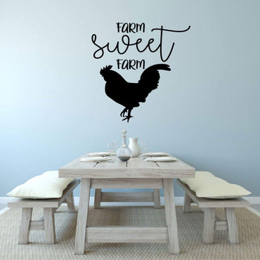 Farmhouse Wall Decor - 'Farm Sweet Farm' Vinyl Lettering and Rooster Silhouette - Kitchen, Dining Room, Living Room, Bedroom Decoration