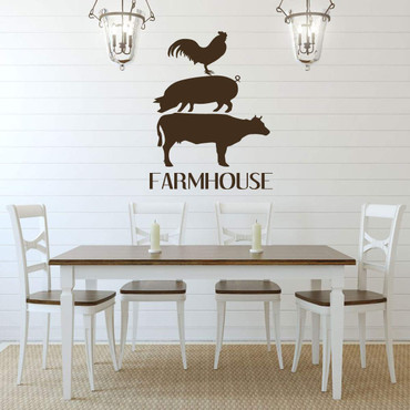 Farmhouse Wall Decor ' 'FARMHOUSE' Vinyl Lettering and Rooster, Pig and Cow Silhouette - Kitchen, Dining Room, Living Room, Bedroom Decoration