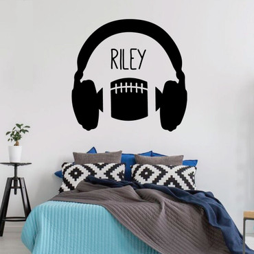 Football Wall Decal - Headphones - Vinyl Art Sticker for Boy's Bedroom Decor, Playroom or Game Room Decoration