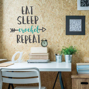 Funny Wall Art - "Eat Sleep Crochet Repeat" - Crafter Yarn Gift - Wall Decals for Home Decor, Bedroom, Playroom, Study, Craftroom