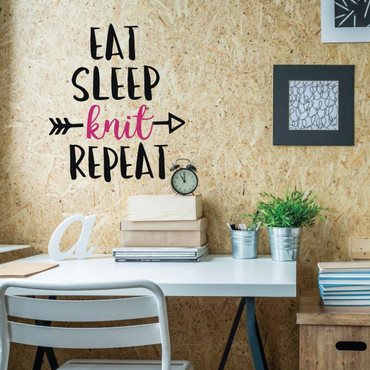 Funny Wall Art - Eat Sleep Knit Repeat - Crafter Gift - Wall Decals for Home Decor, Bedroom, Playroom, Study Area Or Craftroom.