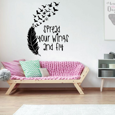 Girl's Bedroom Wall Decal - Spread Your Wings And Fly - Vinyl Decor for Playroom or Children's Room Decoration